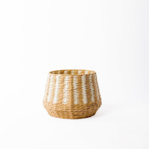 Woven Paper Stripe Basket - Cream-Basket