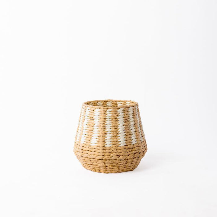 Woven Paper Stripe Basket - Cream-Basket