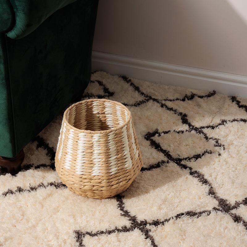 Woven Paper Stripe Basket - Cream-Basket