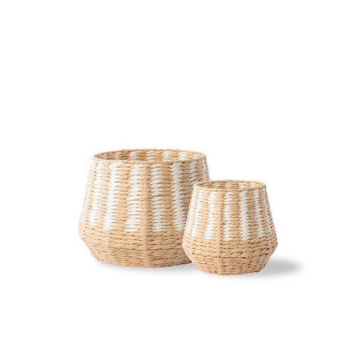Woven Paper Stripe Basket - Cream-Basket