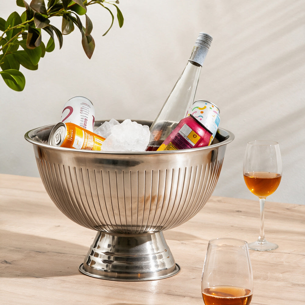 Linear Stainless Steel Footed Champagne Cooler Silver-Bar Accessories