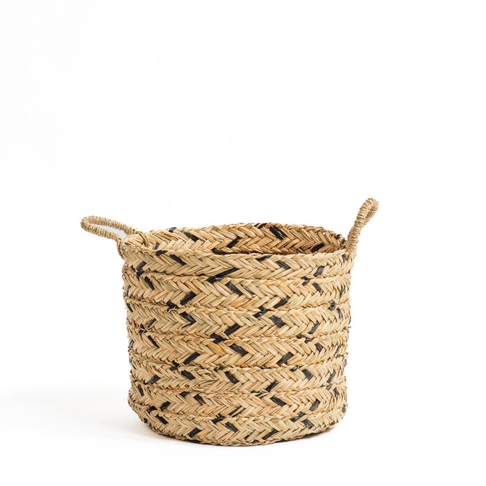 Water Hyacinth Round Basket - Black Weave