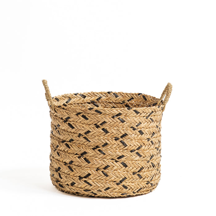 Water Hyacinth Round Basket - Black Weave