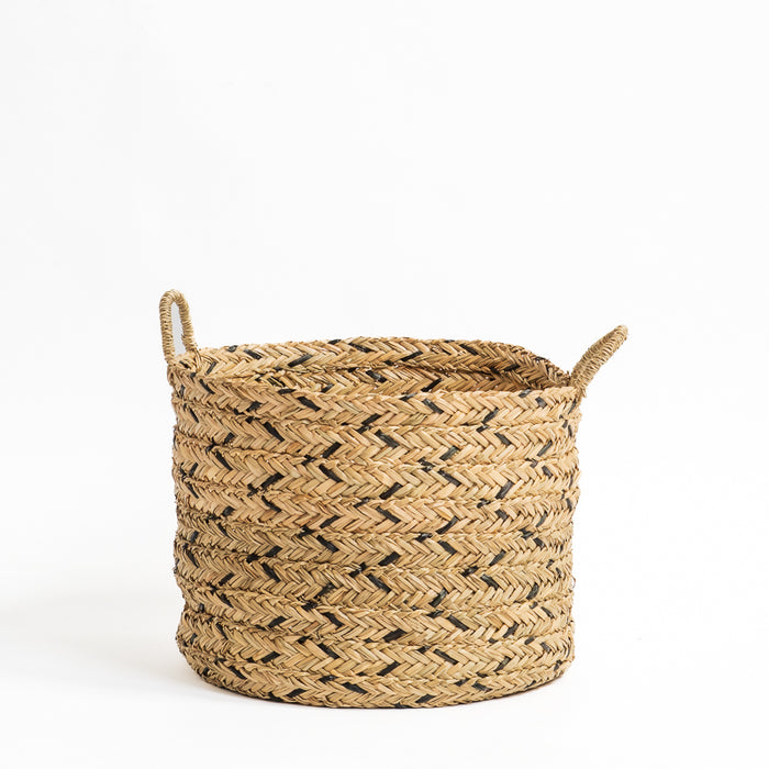 Water Hyacinth Round Basket - Black Weave