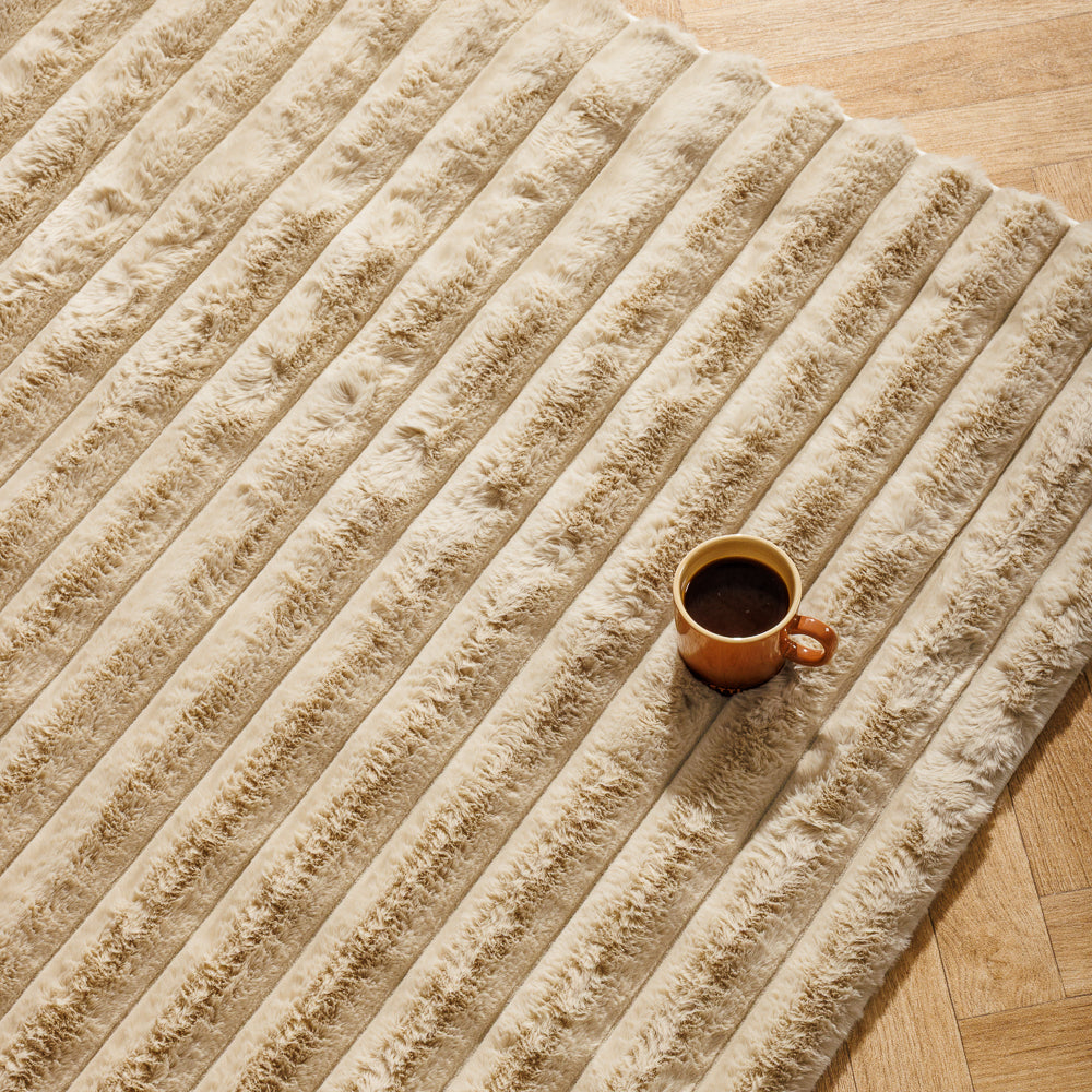Luxe Flute Rabbit Faux Fur Carpet Natural-Carpets/Rugs