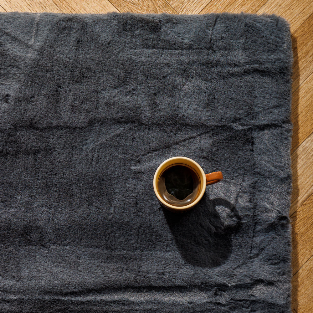 Luxe Rabbit Faux Fur Carpet Charcoal-Carpets/Rugs