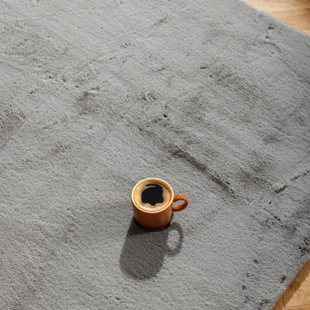 Luxe Plain Rabbit Fur Carpet Light Grey-Carpets/Rugs
