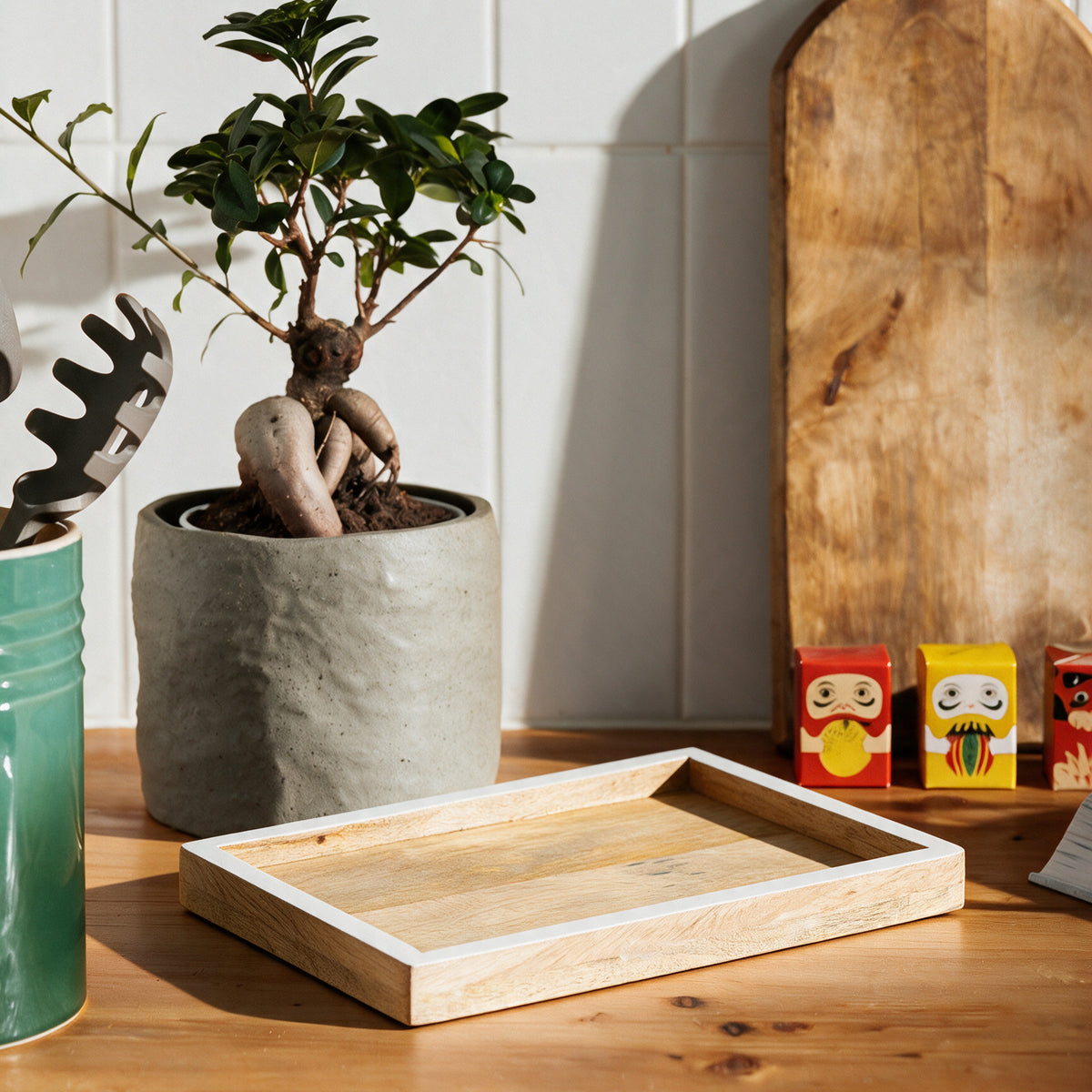 Mango Wood Colour Edged Tray-Bar Accessories