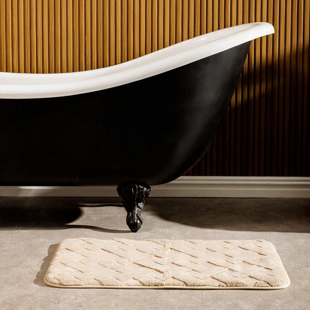 Manhattan Jacquard Memory Foam Bathroom Mat Beige 2 Piece-Bath Mats