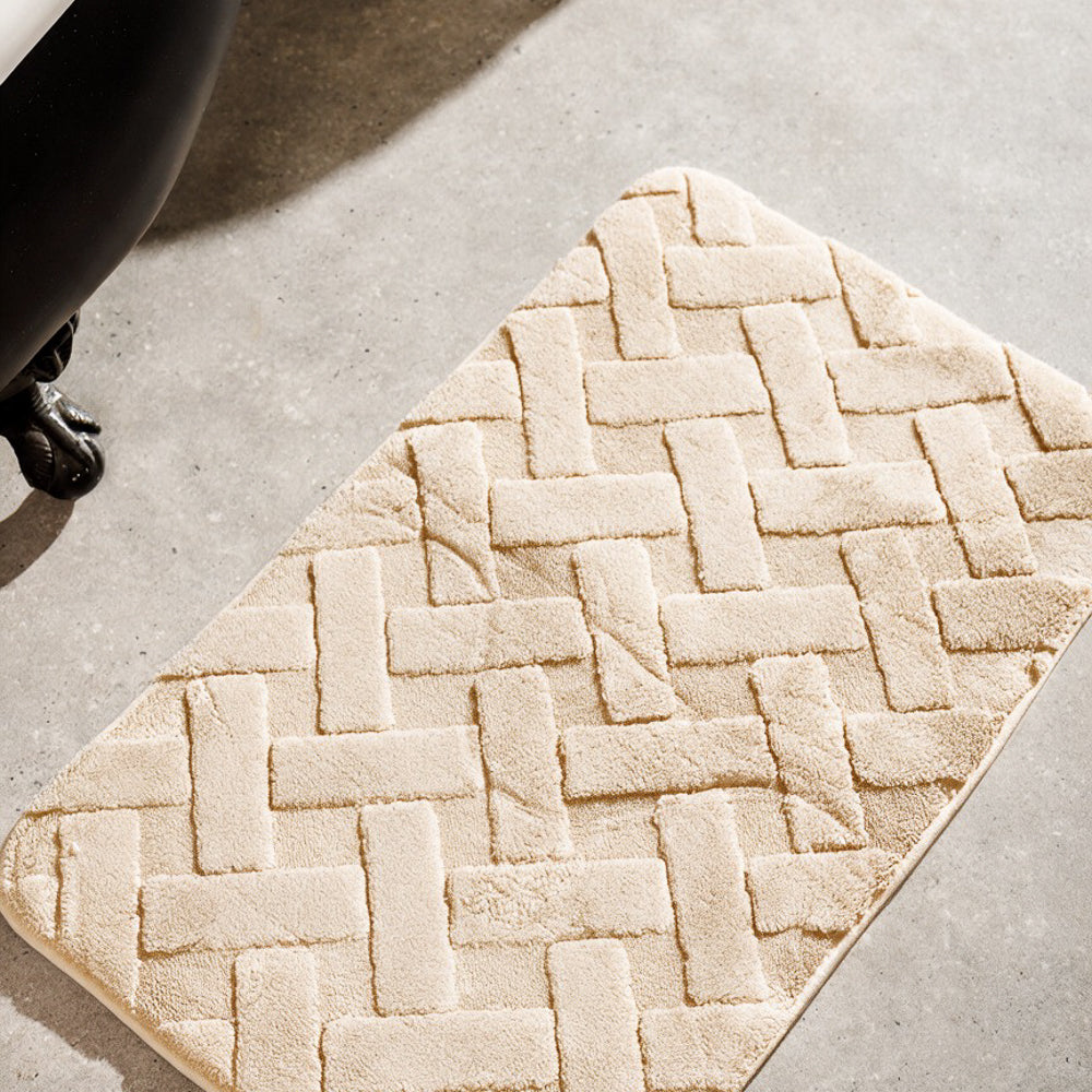 Manhattan Jacquard Memory Foam Bathroom Mat Beige 2 Piece-Bath Mats