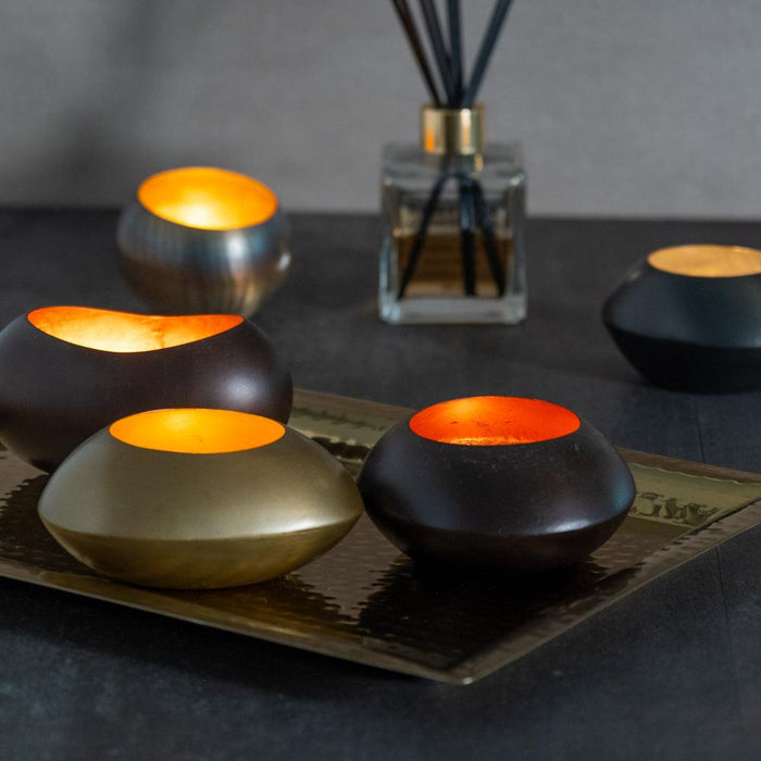 Metal Tea Light Candle Holder - Burnt Silver & Gold Foil