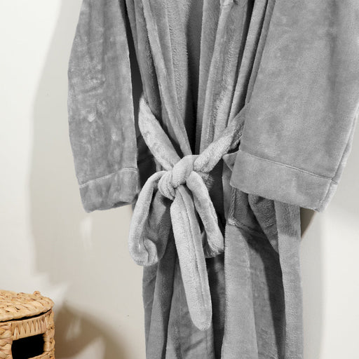 Microfleece Bathrobe - Grey-BATHROBES