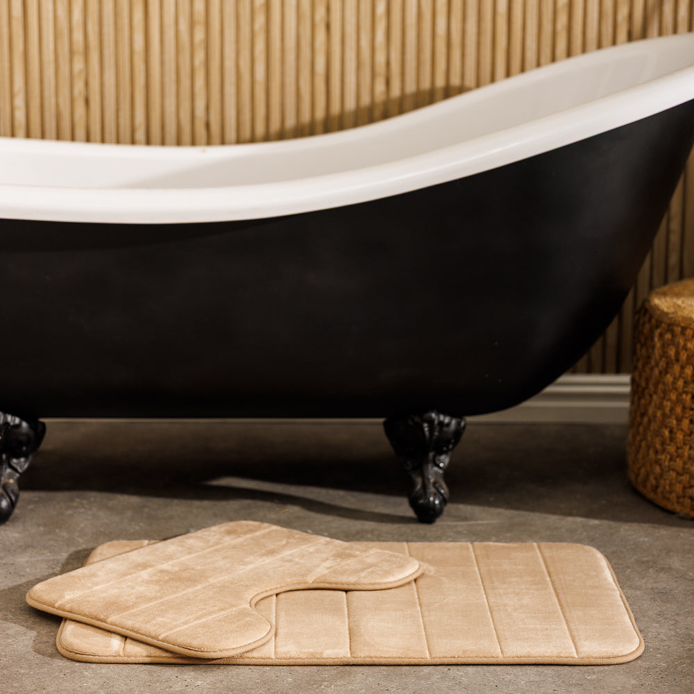 Milan Memory Foam Bathroom Mat Beige 2 Piece-Bath Mats