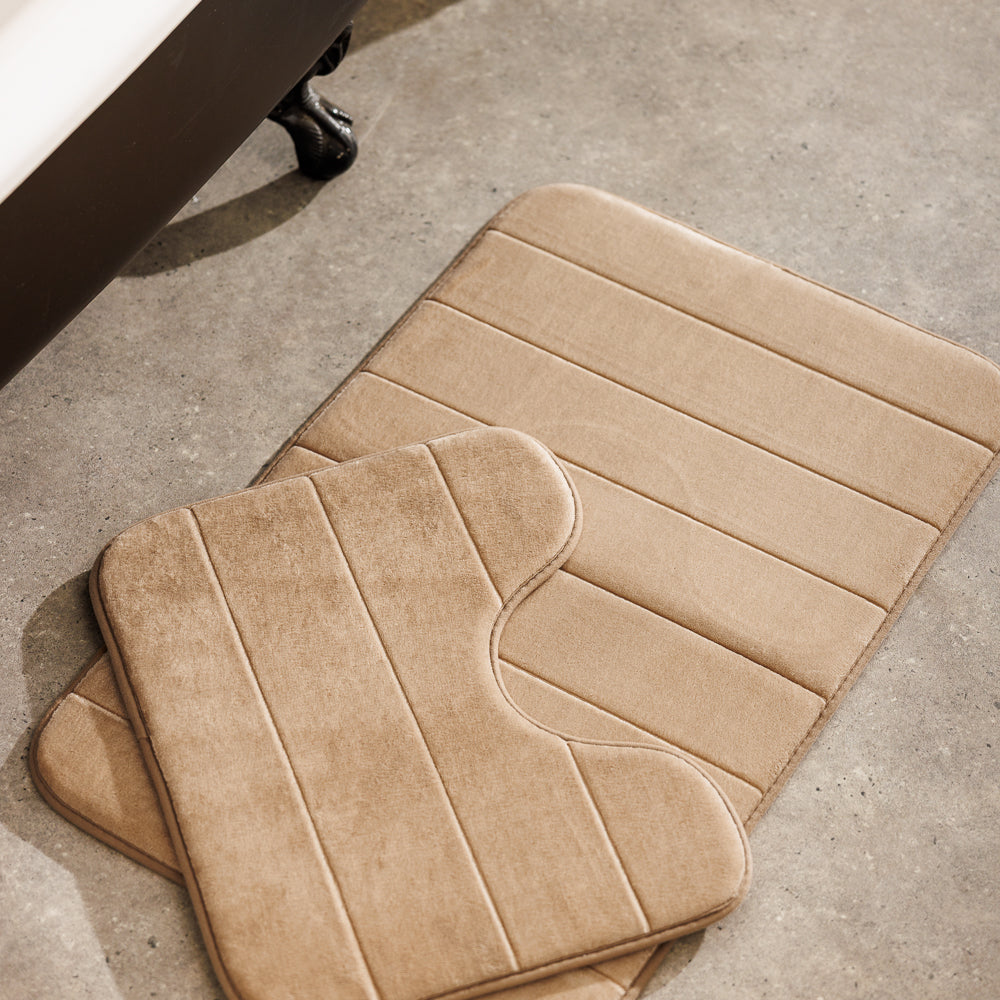 Milan Memory Foam Bathroom Mat Beige 2 Piece-Bath Mats