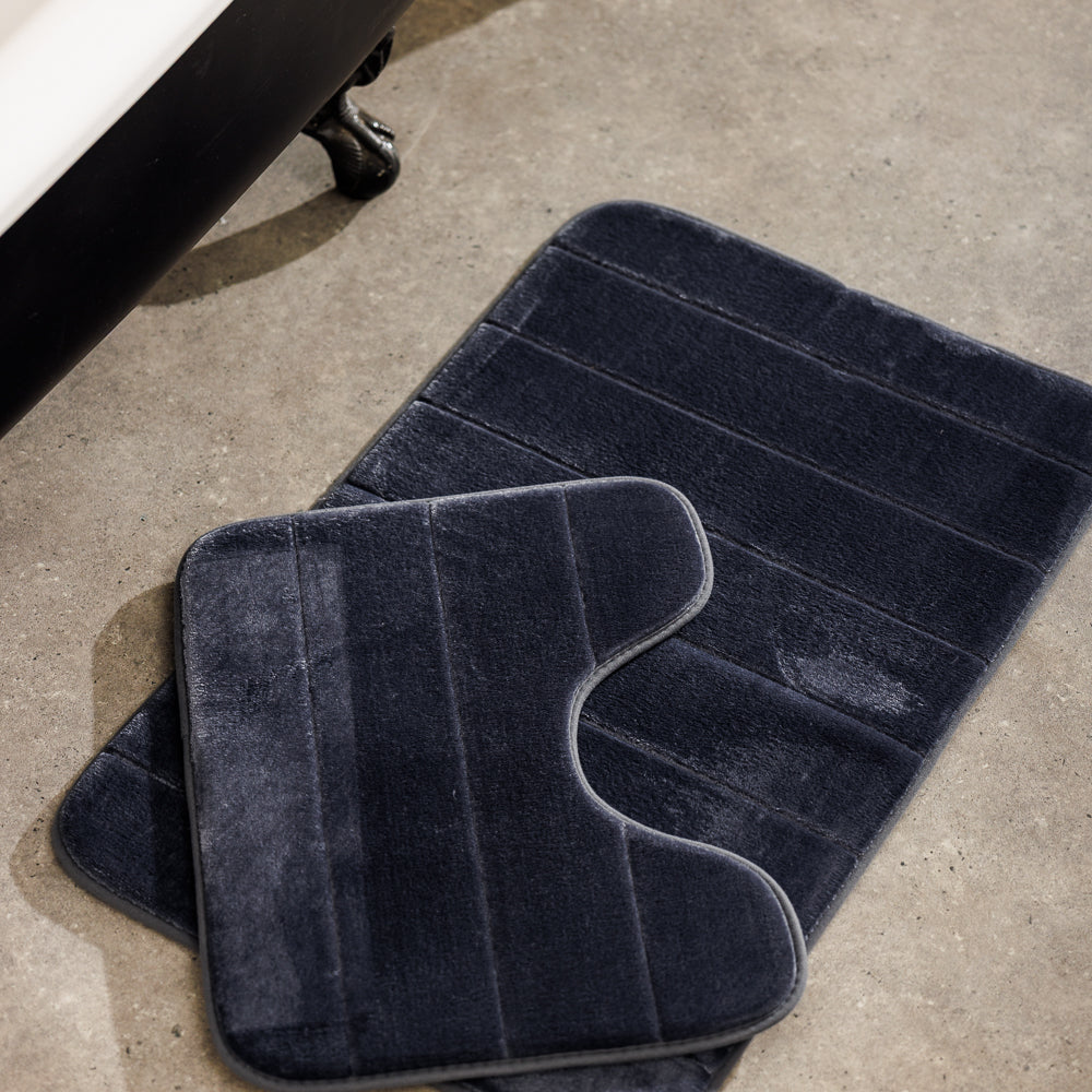 Milan Memory Foam Bathroom Mat Dark Grey 2 Piece-Bath Mats
