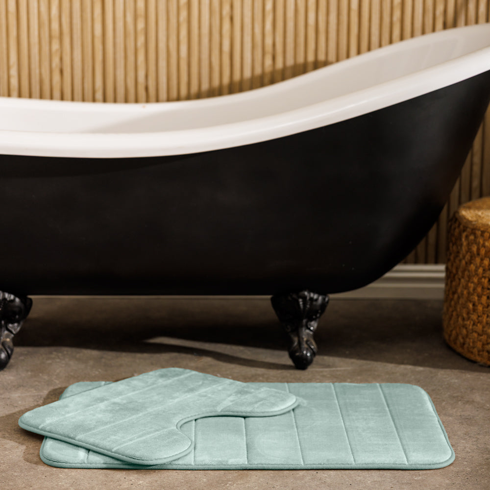 Milan Memory Foam Bathroom Mat Duck Egg 2 Piece-Bath Mats