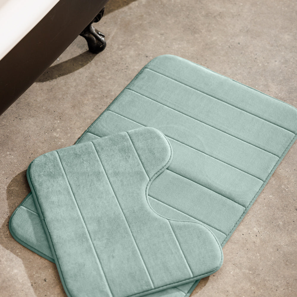 Milan Memory Foam Bathroom Mat Duck Egg 2 Piece-Bath Mats