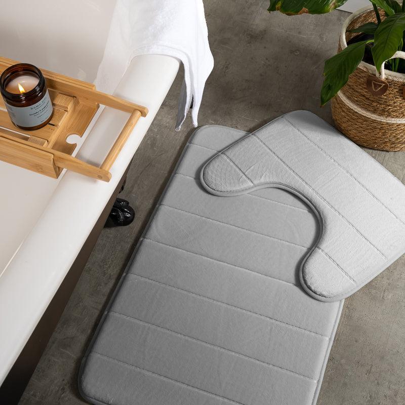 Milan Memory Foam Bathroom Mat Light Grey 2 Piece-Bath Mats