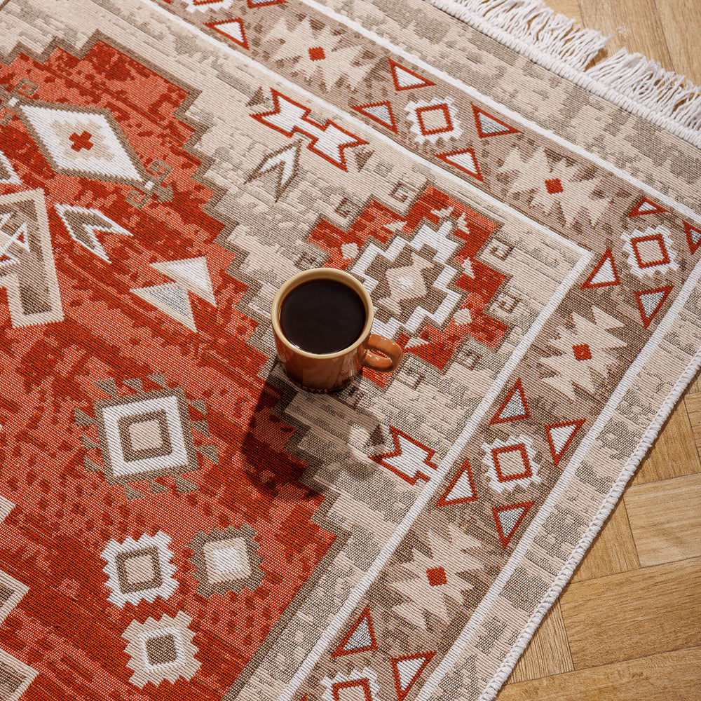 Milos Mediterranean Collection Jacquard Polycotton Carpet Moss-Carpets/Rugs