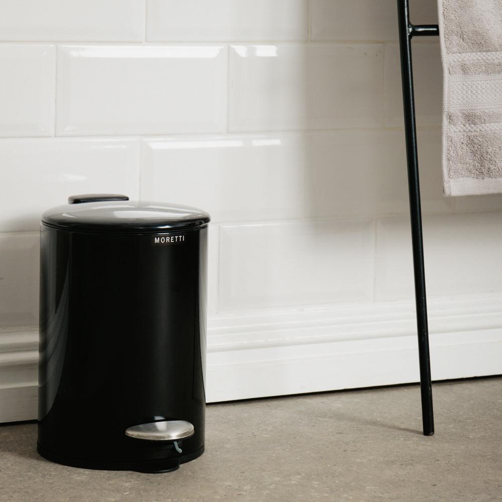 Moretti Round Gloss Finish Pedal Bin 3L Black-Pedal Bin