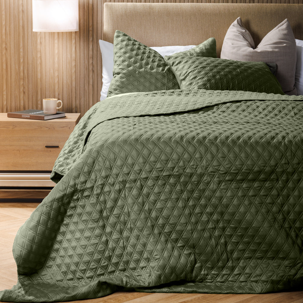Moss Whisper Soft Premium Cotton Quilt Olive Green-Quilts & Comforters