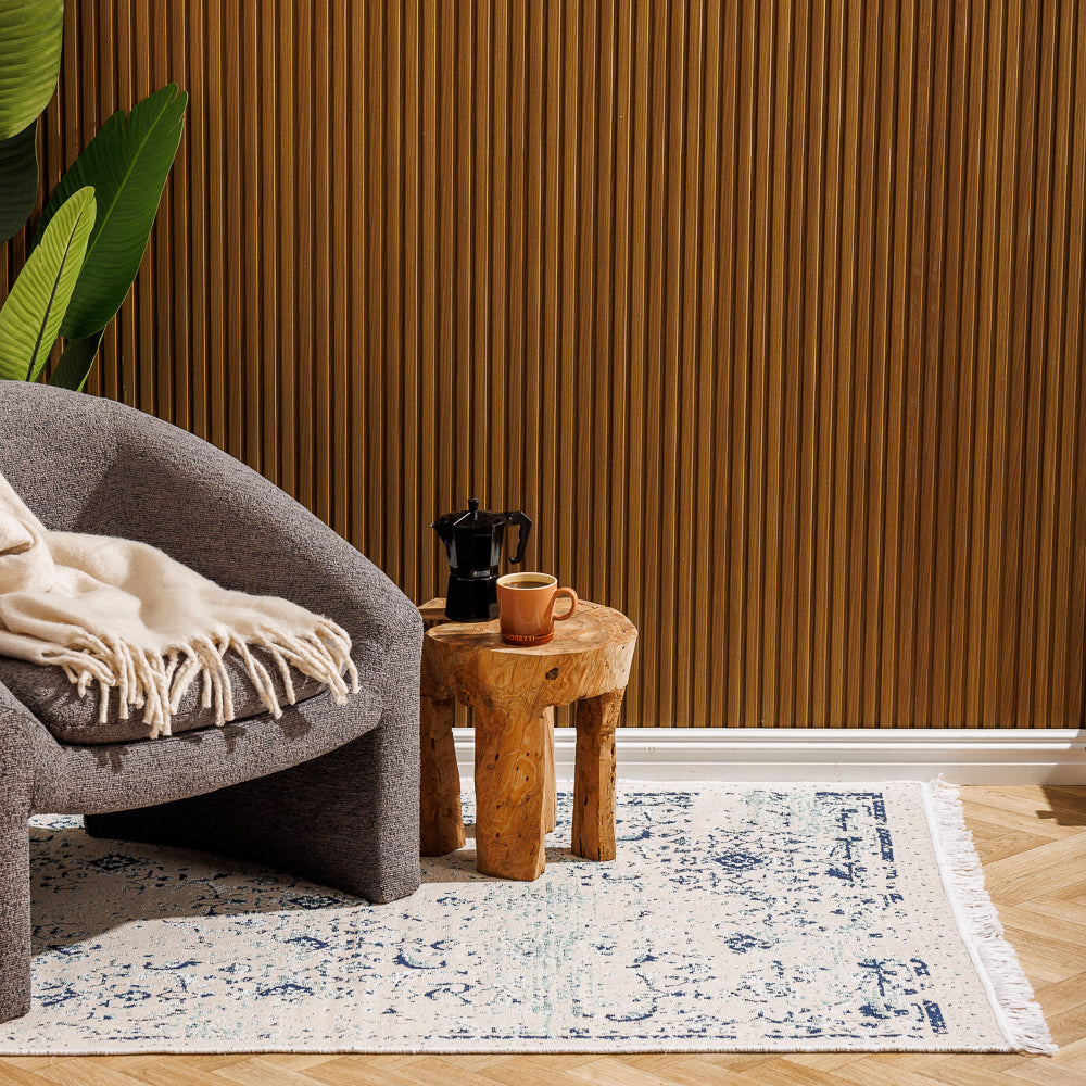 Mykonos Mediterranean Collection Jacquard Polycotton Carpet Blue-Carpets/Rugs