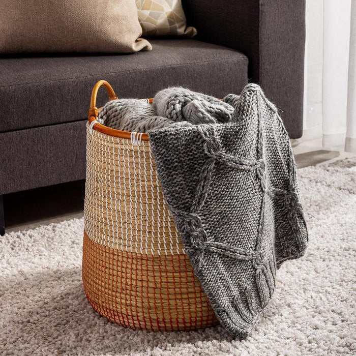 Nest Cotton Blend Pattern Stitch Throw Grey-Blankets & Throws