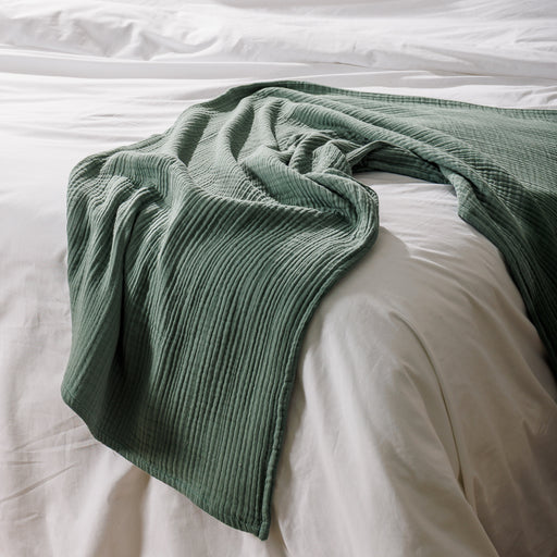 Nest Cotton Hemmed Throw Light Green-Throws