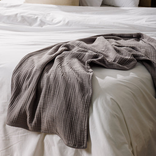 Nest Cotton Hemmed Throw Mid Grey-Throws