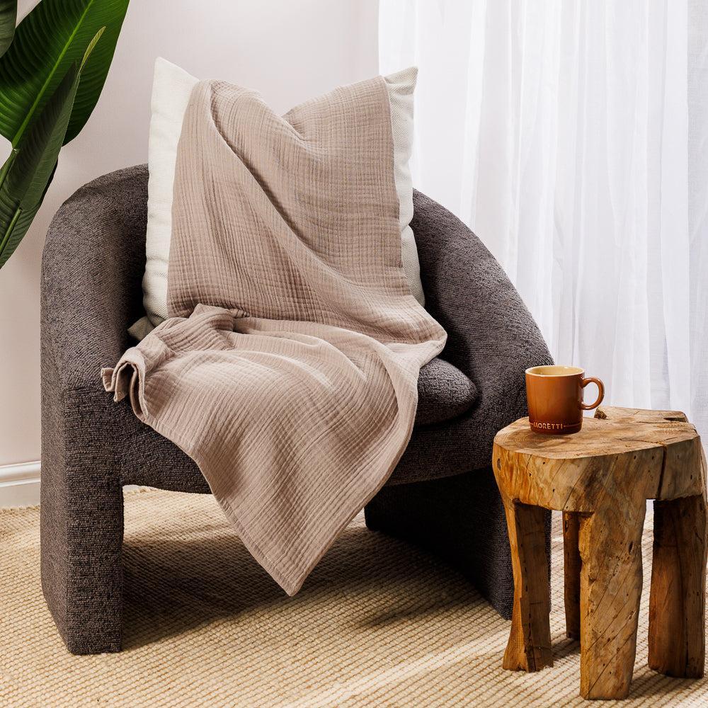 Nest Cotton Hemmed Throw Mushroom-Throws