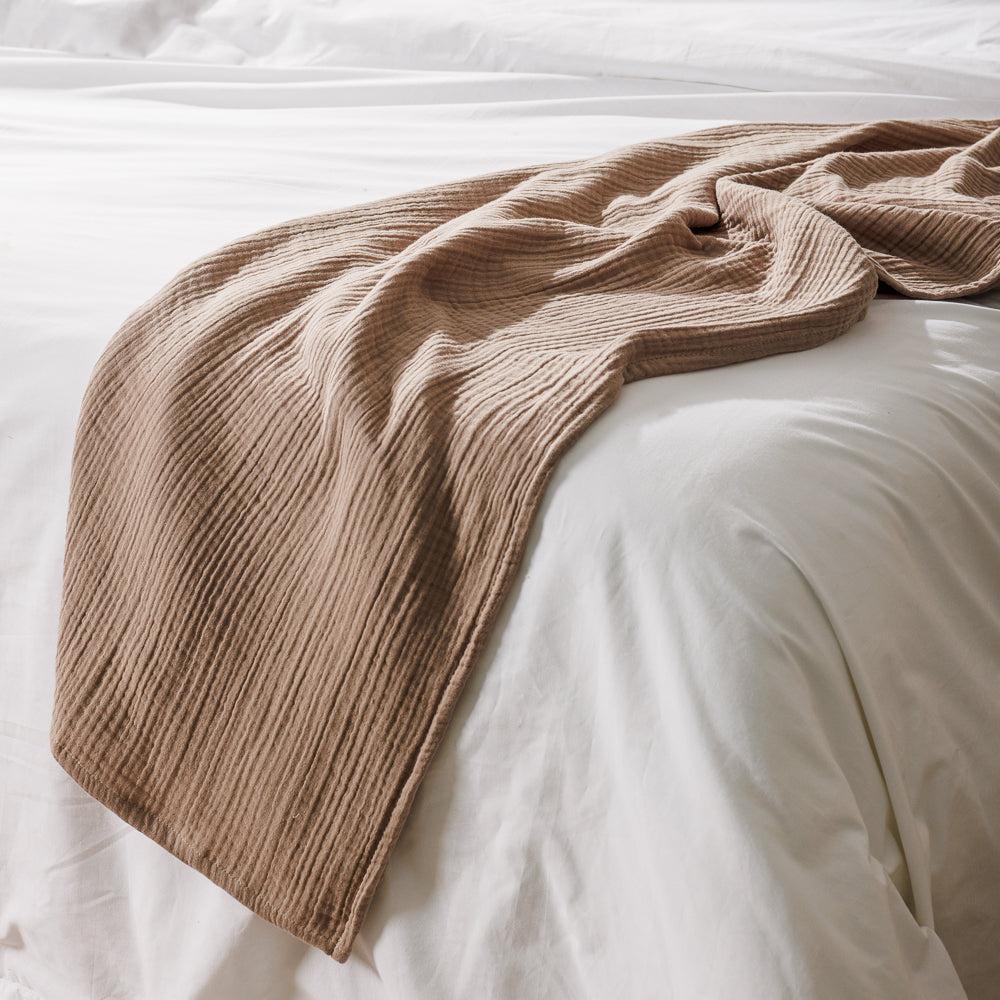 Nest Cotton Hemmed Throw Mushroom-Throws