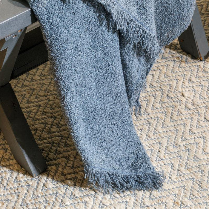 Nest Fringed Throw - Blue-THROW