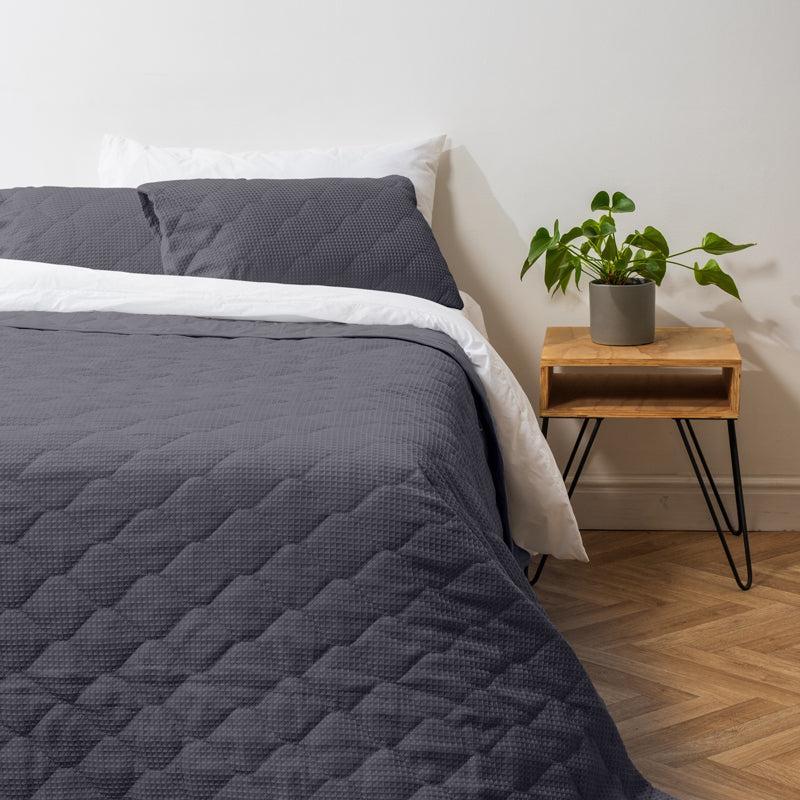 Nest Microfibre Reno 3D Soft Touch Quilted Bed Cover - Steel Grey-Quilt
