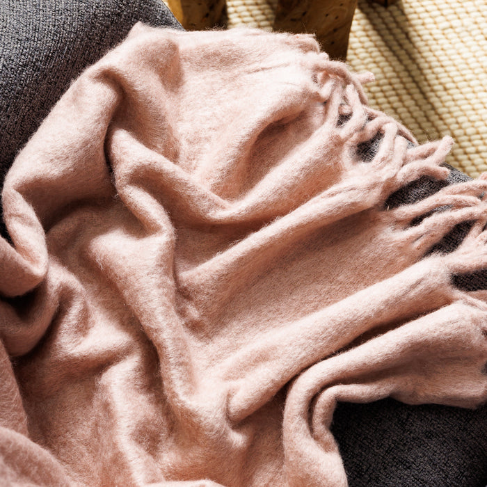 Nest Woollen Blend Blanket Throw Blush Pink-Blankets