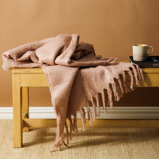 Nest Woollen Blend Blanket Throw Blush Pink-Blankets