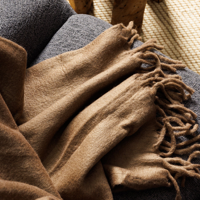 Nest Woollen Blend Blanket Throw Chocolate-Blankets
