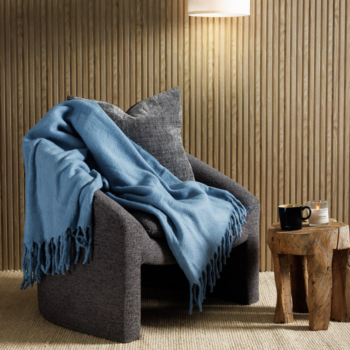 Nest Woollen Blend Blanket Throw Denim Blue-Blankets