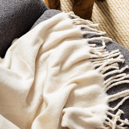 Nest Woollen Blend Blanket Throw Eggshell-Blankets