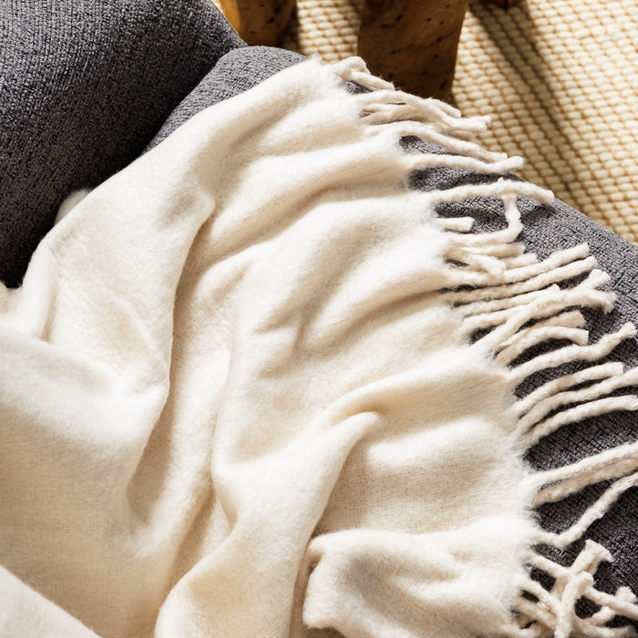 Nest Woollen Blend Blanket Throw Eggshell-Blankets