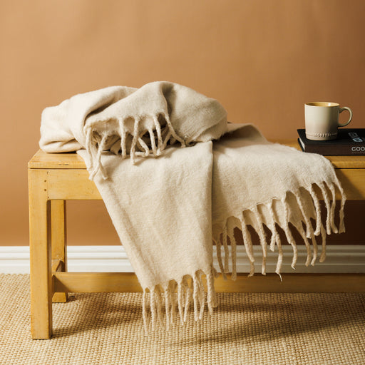 Nest Woollen Blend Blanket Throw Eggshell-Blankets