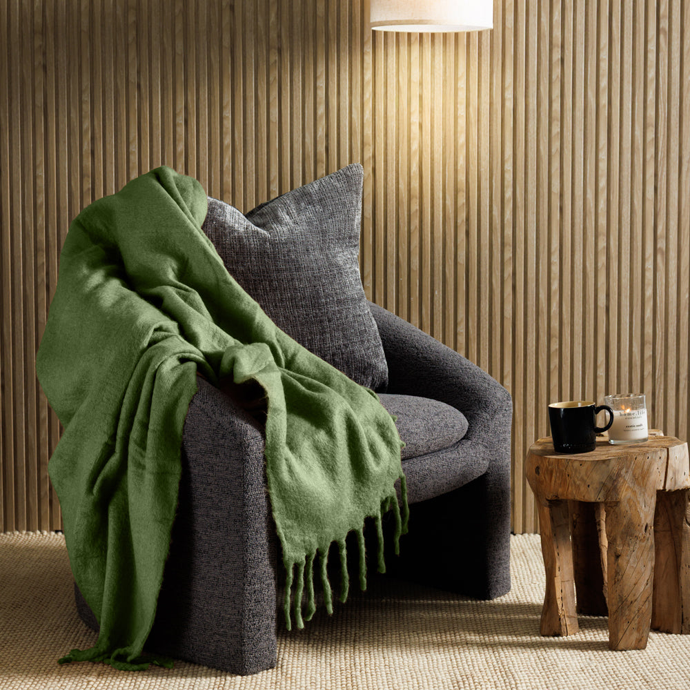 Nest Woollen Blend Blanket Throw Forest Green-Blankets
