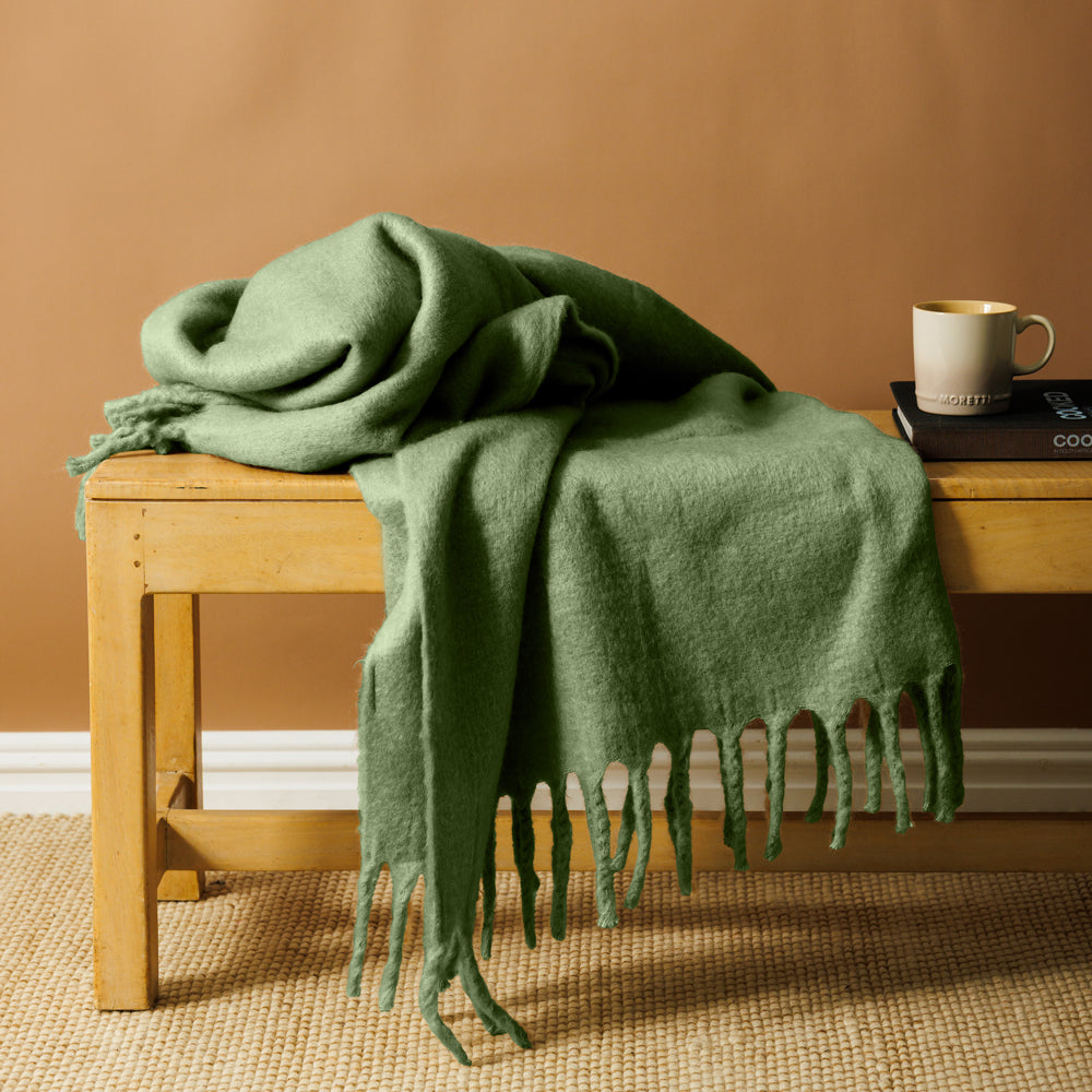 Nest Woollen Blend Blanket Throw Forest Green-Blankets