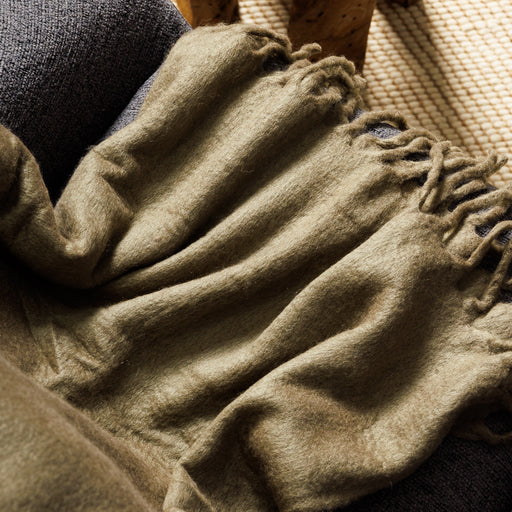 Nest Woollen Blend Blanket Throw Light Khaki-Blankets