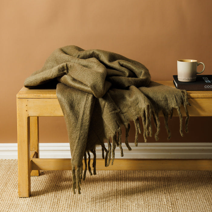 Nest Woollen Blend Blanket Throw Light Khaki-Blankets