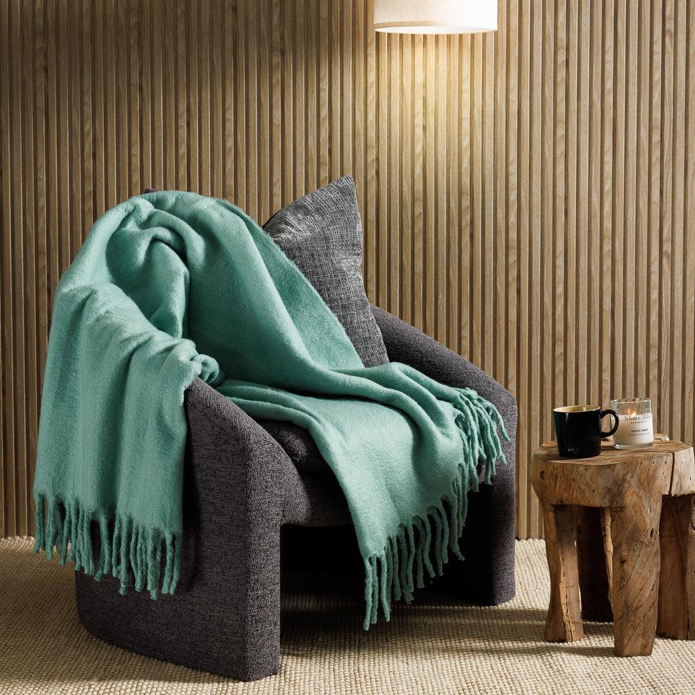 Nest Woollen Blend Blanket Throw Mint Green – Whitehouse
