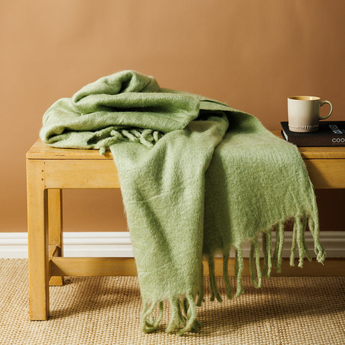 Nest Woollen Blend Blanket Throw Pista Green-Blankets