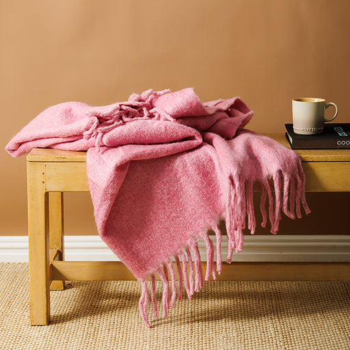 Nest Woollen Blend Blanket Throw Rose Pink-Blankets