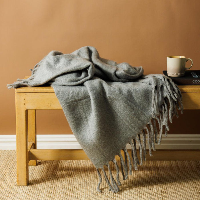 Nest Woollen Blend Blanket Throw Silver Grey-Blankets