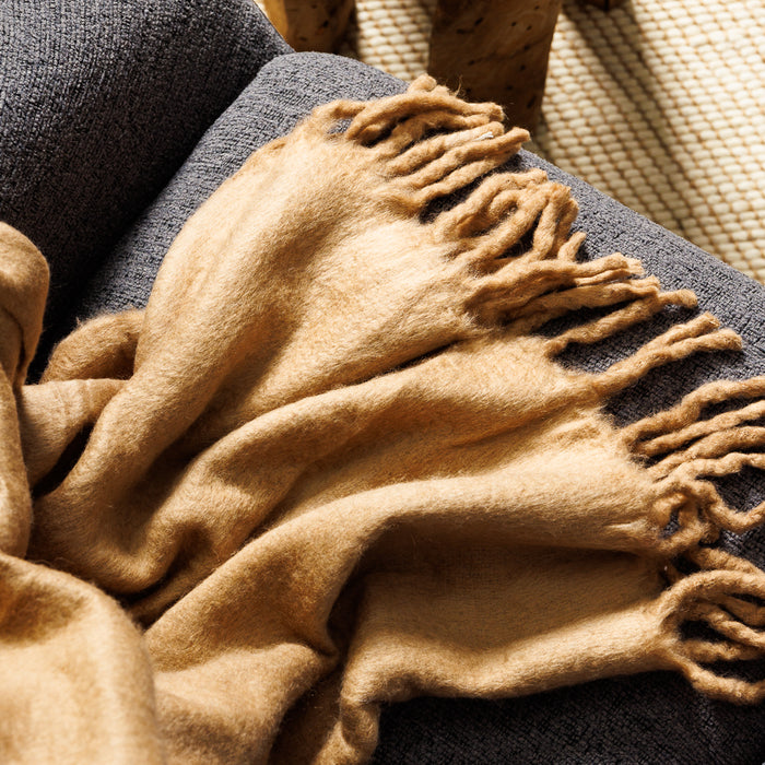 Nest Woollen Blend Blanket Throw Taupe-Blankets