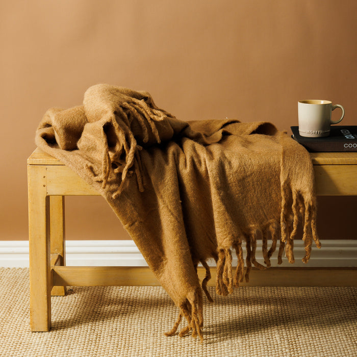 Nest Woollen Blend Blanket Throw Taupe-Blankets